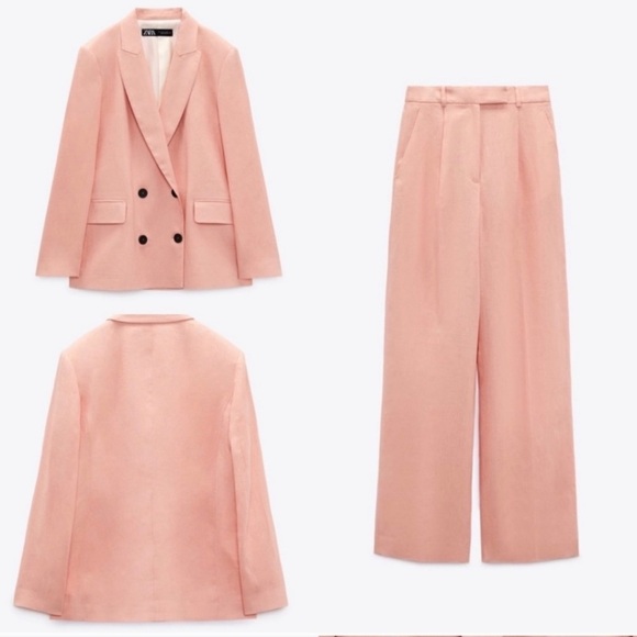 ZARA LINEN MENSWEAR STYLE BLAZER SZ M & LINEN PANTS PINK SZ L - Picture 5 of 16